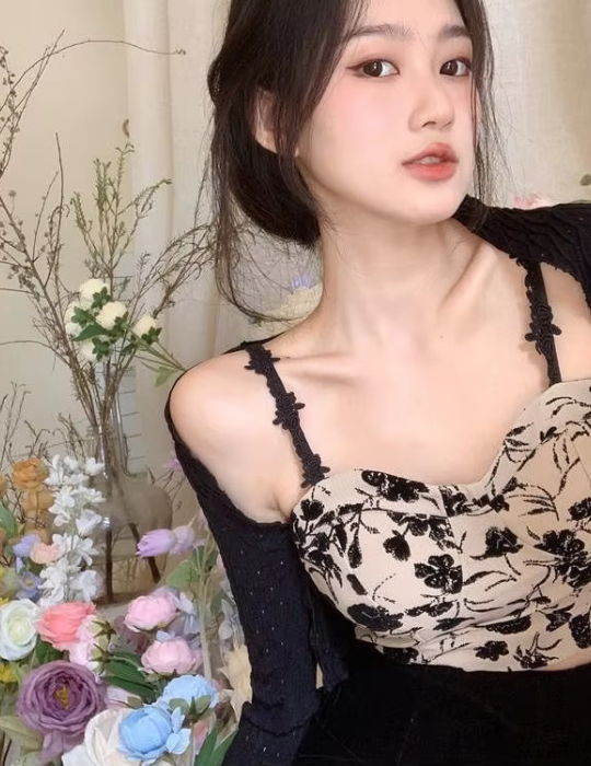 Flower Sleeveless Knit Tube Vest – Casual Camisole Crop Top for Women-668